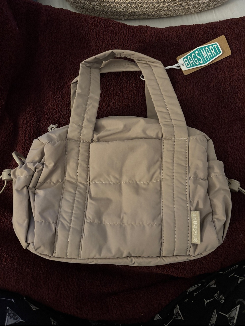 BagSmart Taupe Quilted Mini Duffle Bag